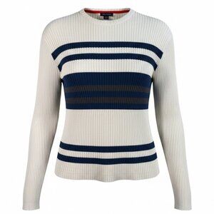 Vintage 90s Nautica Ribbed Cotton Sweater XXL  Crewneck Striped Classic Coastal